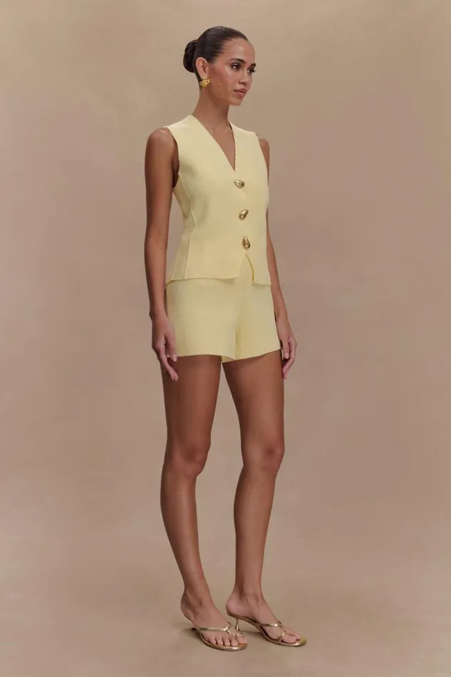Women Meshki Dresses Malika Sleeveless Gold Button Vest 8211 Lemon