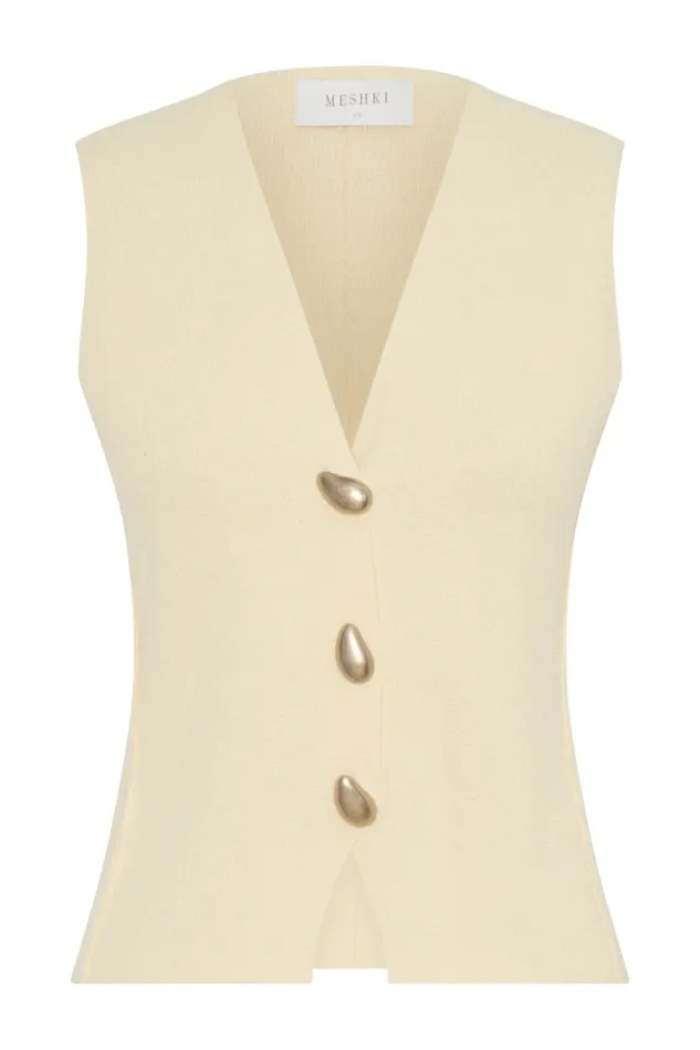 Women Meshki Dresses Malika Sleeveless Gold Button Vest 8211 Lemon