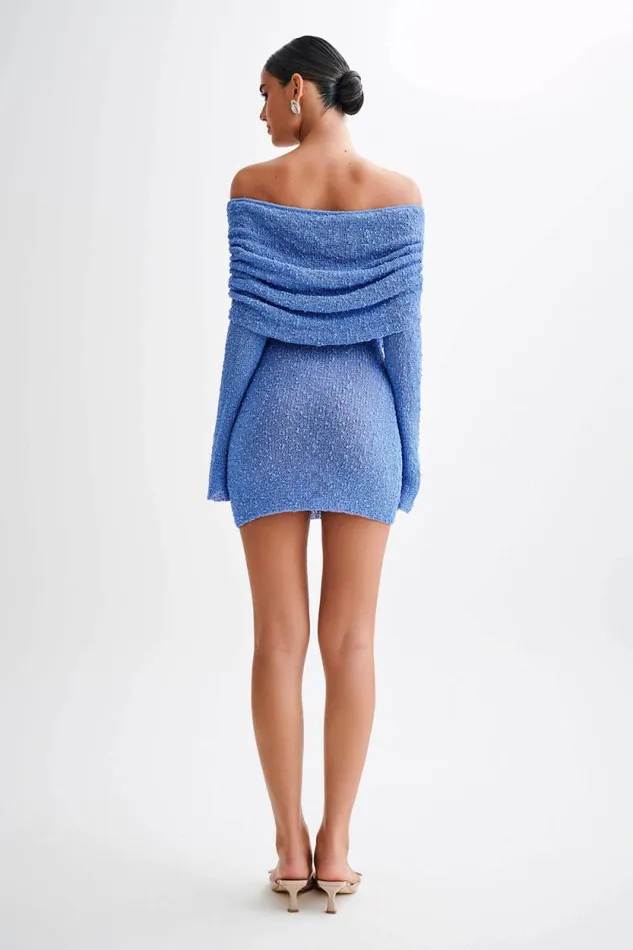 Women Meshki Dresses Marisol Off Shoulder Boucle Mini Dress 8211 Periwinkle
