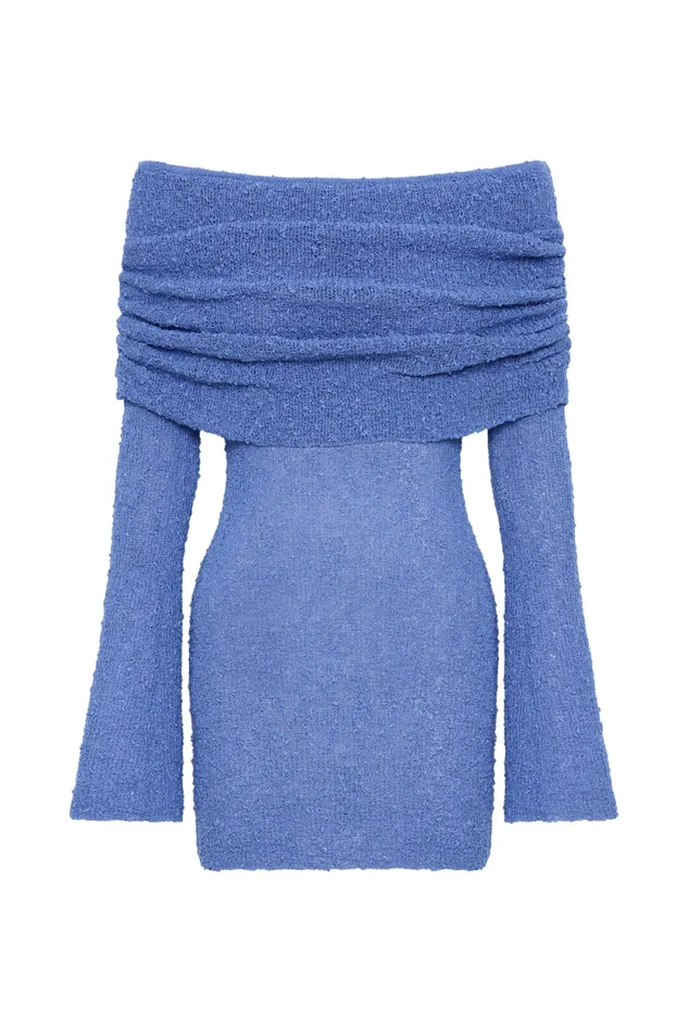 Women Meshki Dresses Marisol Off Shoulder Boucle Mini Dress 8211 Periwinkle