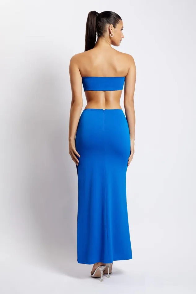 Women Meshki Dresses Marissa Strapless Maxi Dress With Waist Tie 8211 Cobalt Blue