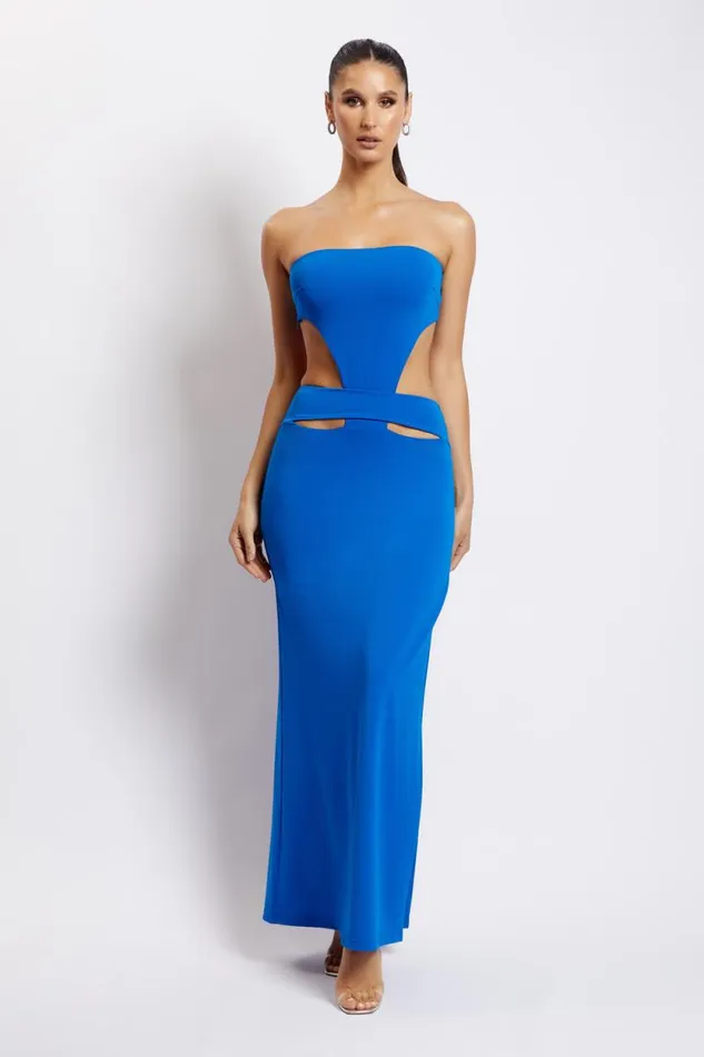 Women Meshki Dresses Marissa Strapless Maxi Dress With Waist Tie 8211 Cobalt Blue