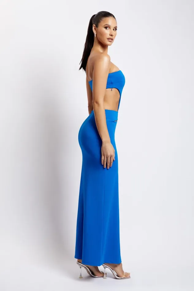 Women Meshki Dresses Marissa Strapless Maxi Dress With Waist Tie 8211 Cobalt Blue