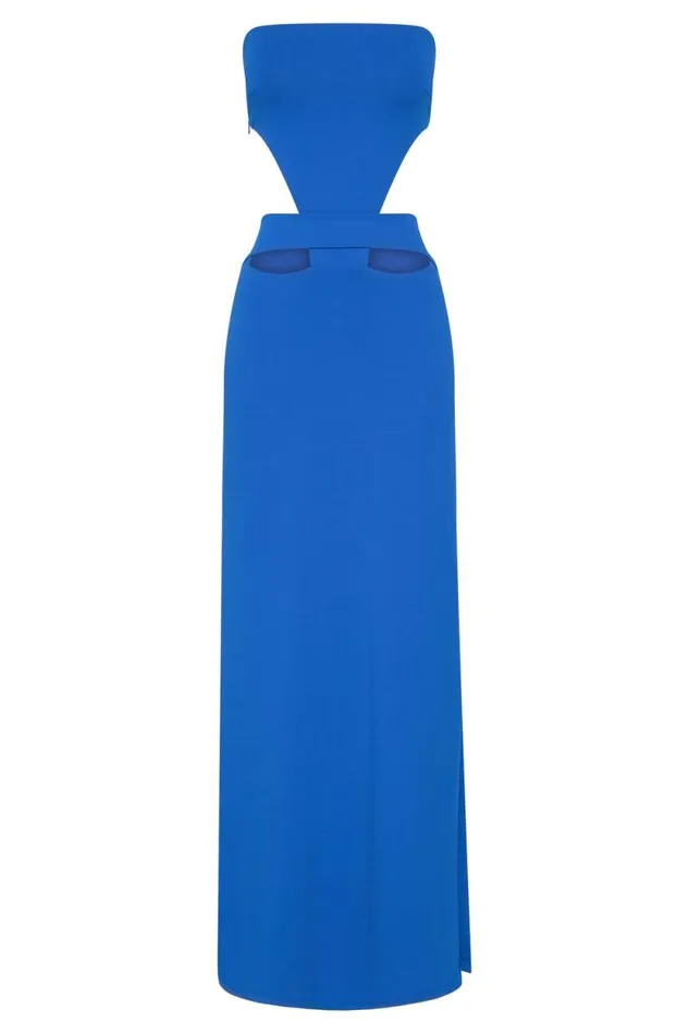 Women Meshki Dresses Marissa Strapless Maxi Dress With Waist Tie 8211 Cobalt Blue