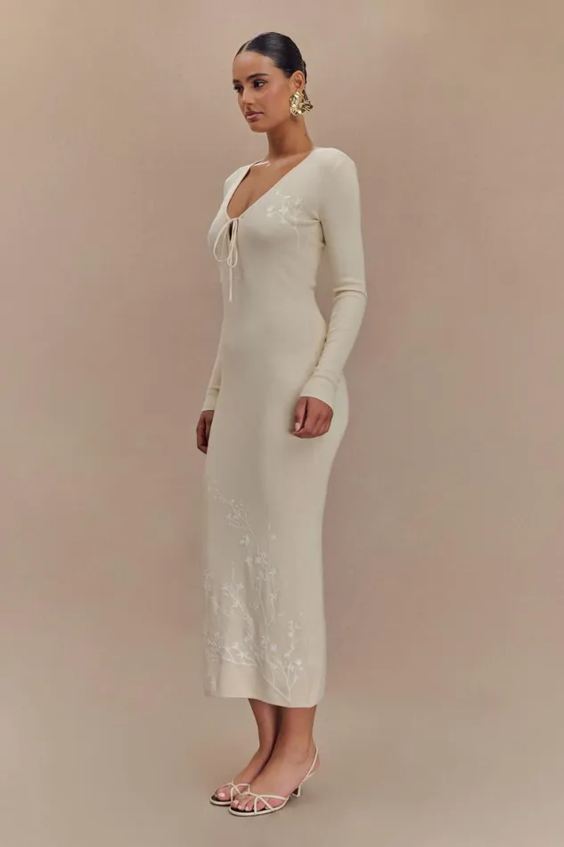 Women Meshki Dresses Mckenna Embroidered Knit Midi Dress 8211 Cream And Ivory