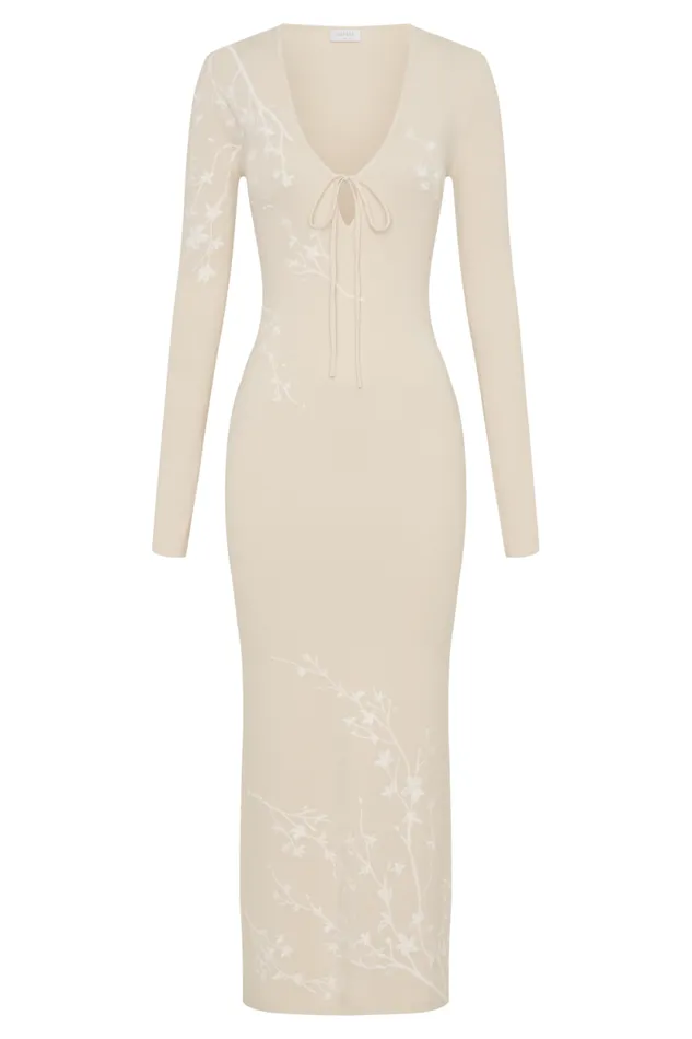Women Meshki Dresses Mckenna Embroidered Knit Midi Dress 8211 Cream And Ivory