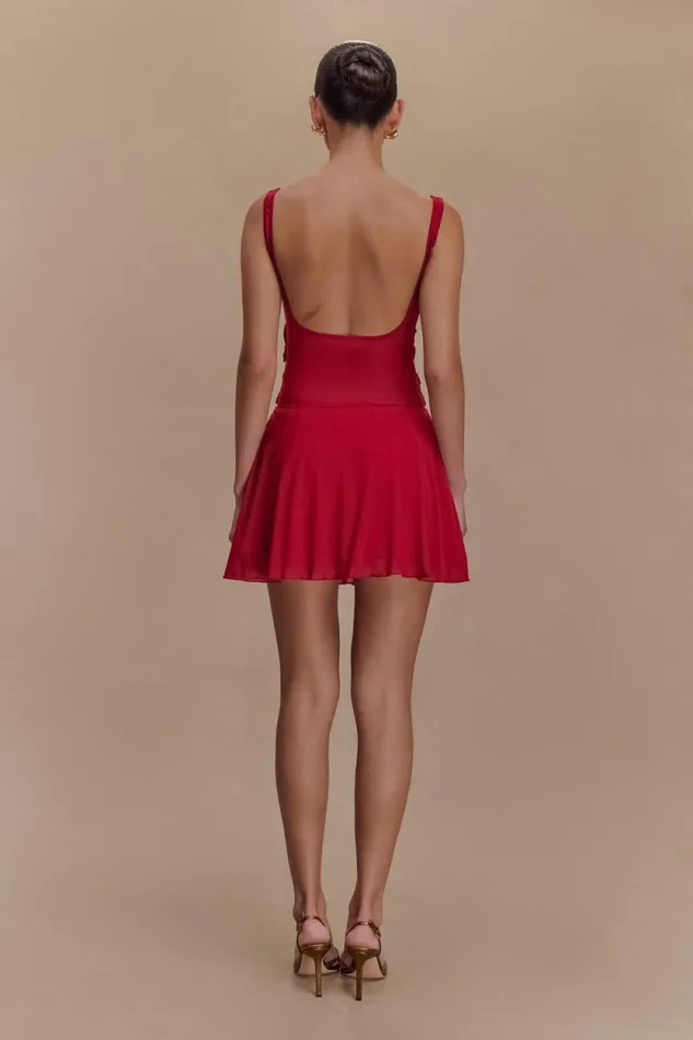 Women Meshki Dresses Melanie Mesh Mini Dress With Flowers 8211 Ruby