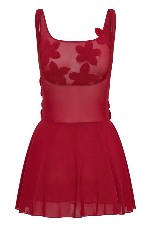 Women Meshki Dresses Melanie Mesh Mini Dress With Flowers 8211 Ruby