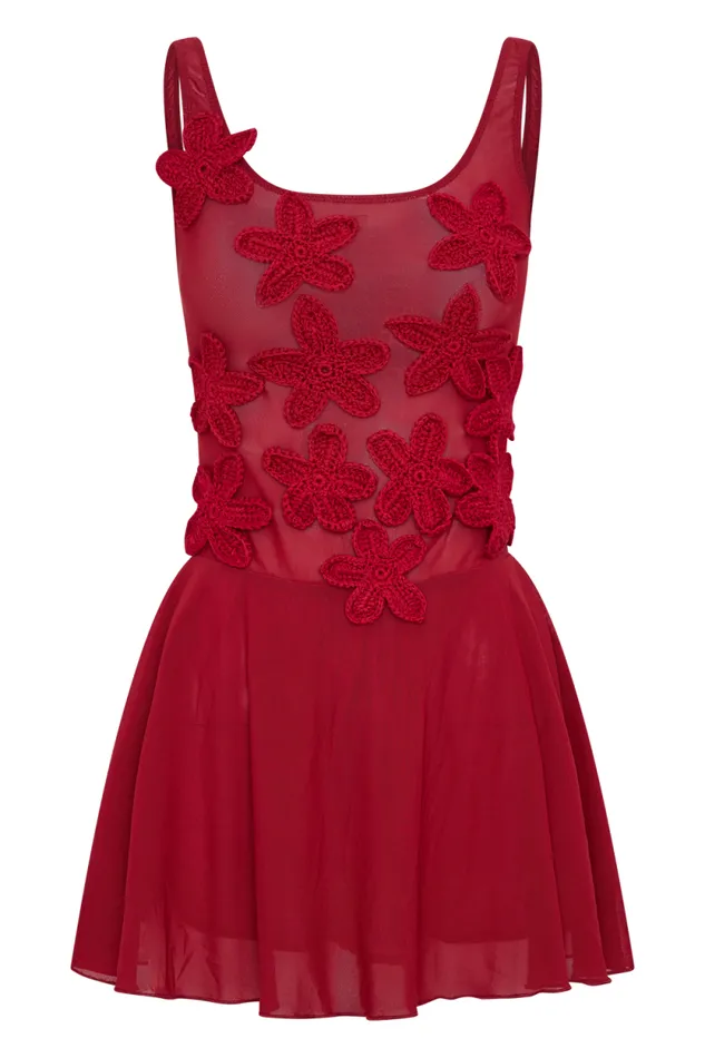 Women Meshki Dresses Melanie Mesh Mini Dress With Flowers 8211 Ruby