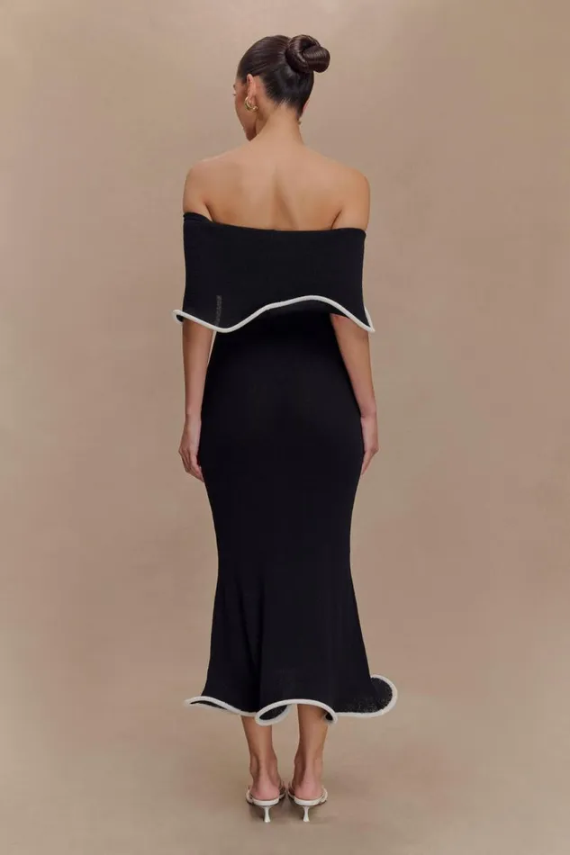 Women Meshki Dresses Molly Off Shoulder Knit Midi Dress 8211 BlackWhite