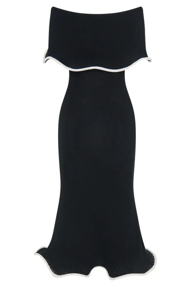 Women Meshki Dresses Molly Off Shoulder Knit Midi Dress 8211 BlackWhite