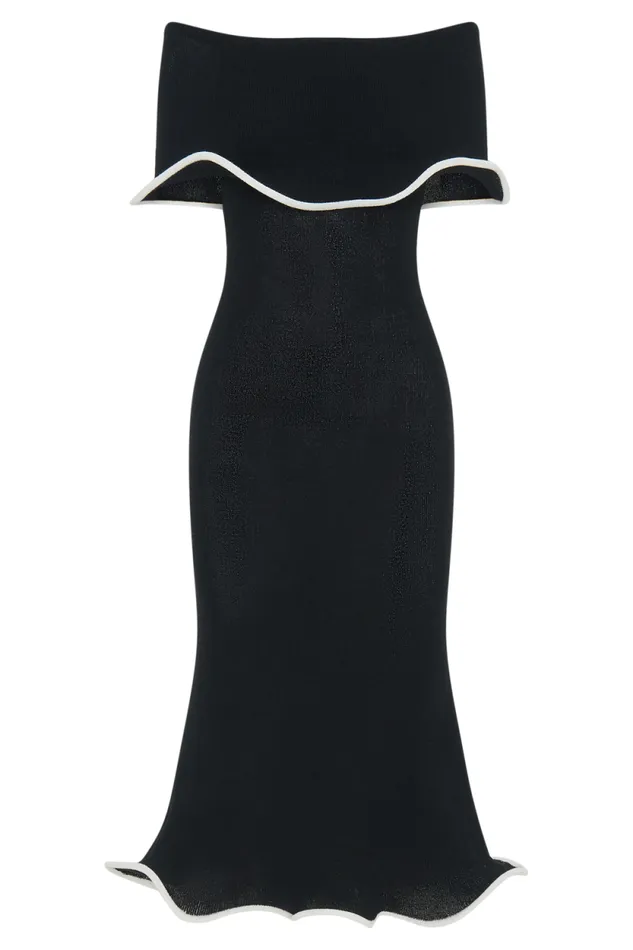 Women Meshki Dresses Molly Off Shoulder Knit Midi Dress 8211 BlackWhite