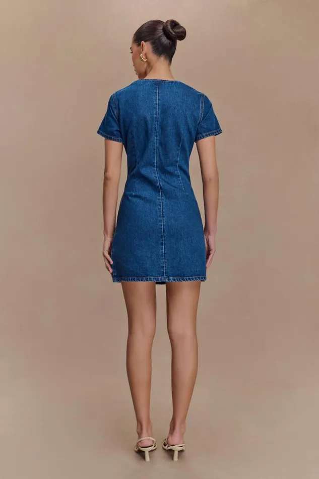 Women Meshki Dresses Monica Sweetheart Denim Mini Dress 8211 Dark Blue