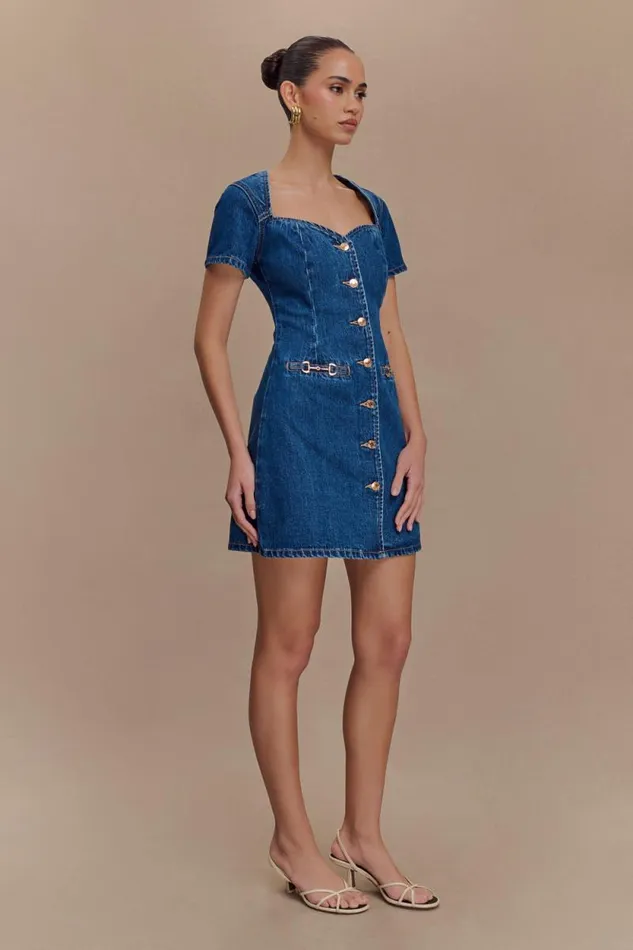 Women Meshki Dresses Monica Sweetheart Denim Mini Dress 8211 Dark Blue
