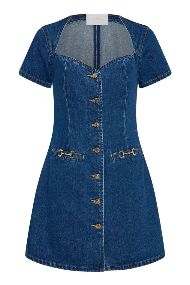 Women Meshki Dresses Monica Sweetheart Denim Mini Dress 8211 Dark Blue
