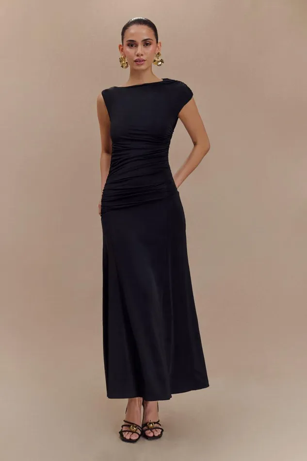 Women Meshki Dresses Navanna Asymmetric Slinky Midi Dress 8211 Black