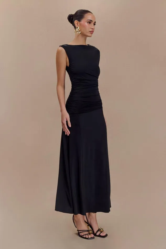 Women Meshki Dresses Navanna Asymmetric Slinky Midi Dress 8211 Black