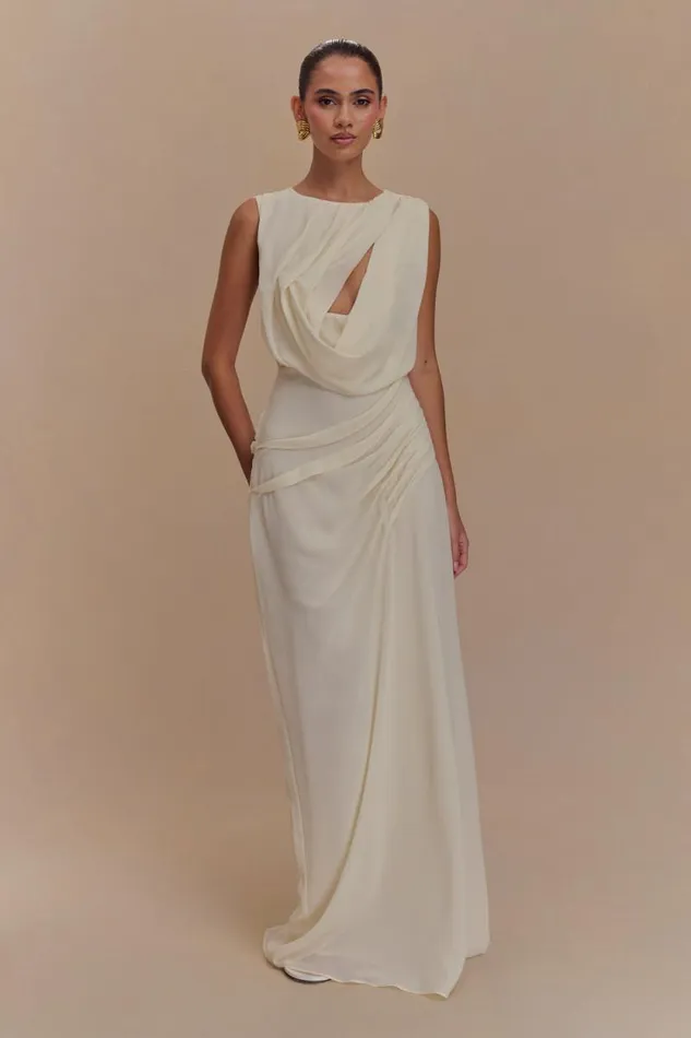 Women Meshki Dresses Oria Chiffon Maxi Dress 8211 Ivory
