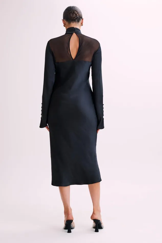 Women Meshki Dresses Patricia High Neck Satin Midi Dress 8211 Black