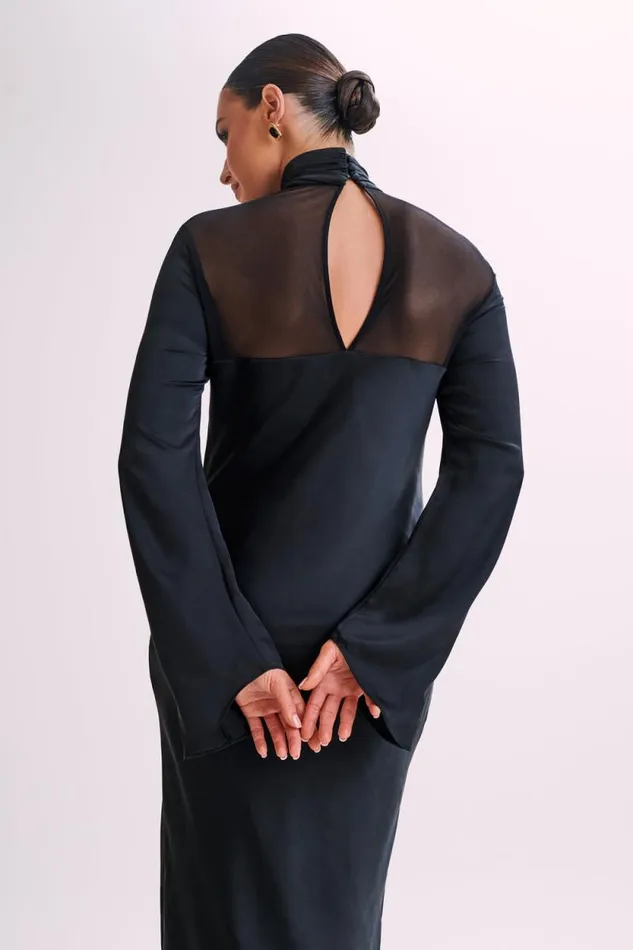 Women Meshki Dresses Patricia High Neck Satin Midi Dress 8211 Black