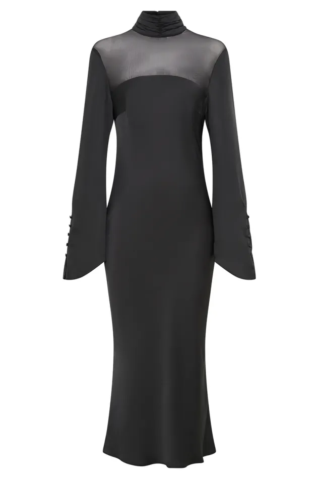 Women Meshki Dresses Patricia High Neck Satin Midi Dress 8211 Black