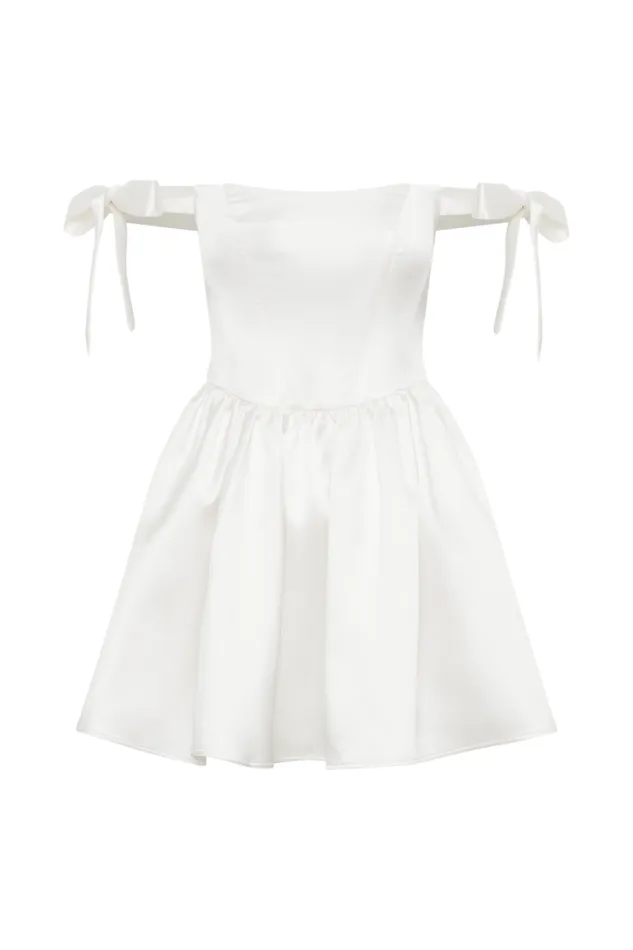 Women Meshki Dresses Rita Satin Mini Dress With Bow Sleeves 8211 White