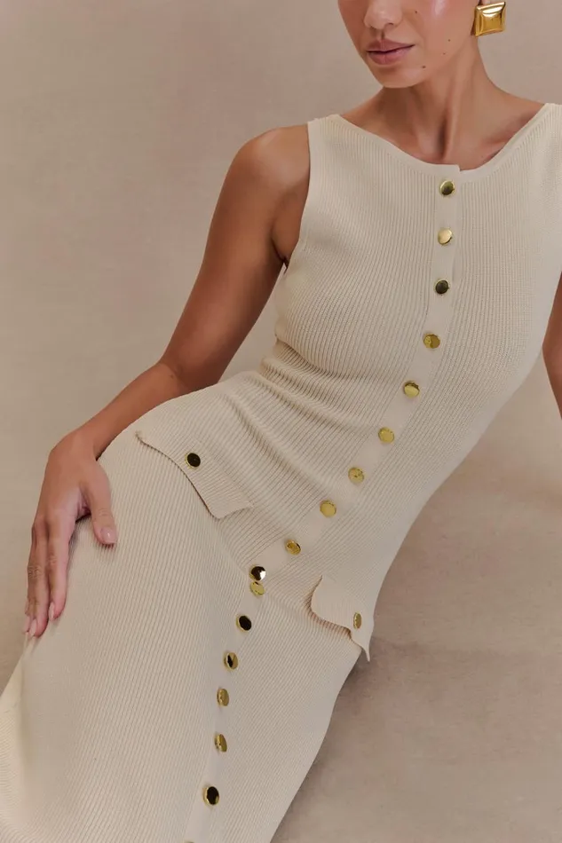 Women Meshki Dresses Sawyer Sleeveless Buttoned Maxi Dress 8211 Ivory