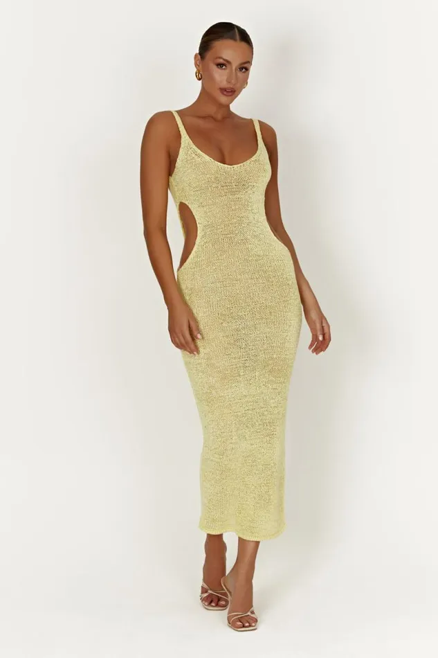 Women Meshki Dresses Shae Scoop Neck Knit Midi Dress 8211 Lemon