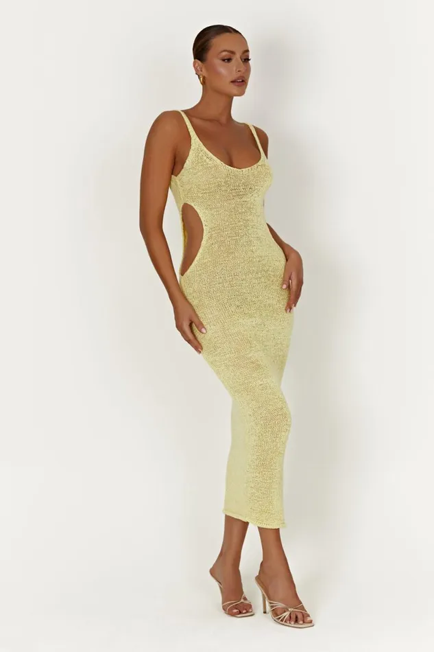 Women Meshki Dresses Shae Scoop Neck Knit Midi Dress 8211 Lemon