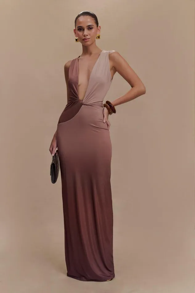 Women Meshki Dresses Stella Draped Slinky Maxi Dress 8211 Mocha Ombre