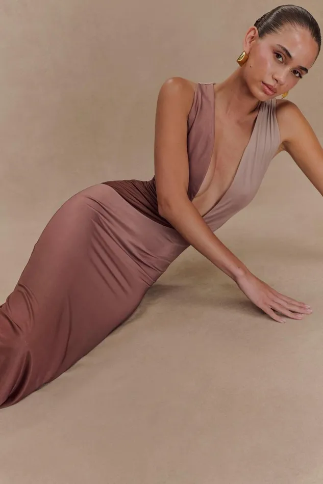 Women Meshki Dresses Stella Draped Slinky Maxi Dress 8211 Mocha Ombre