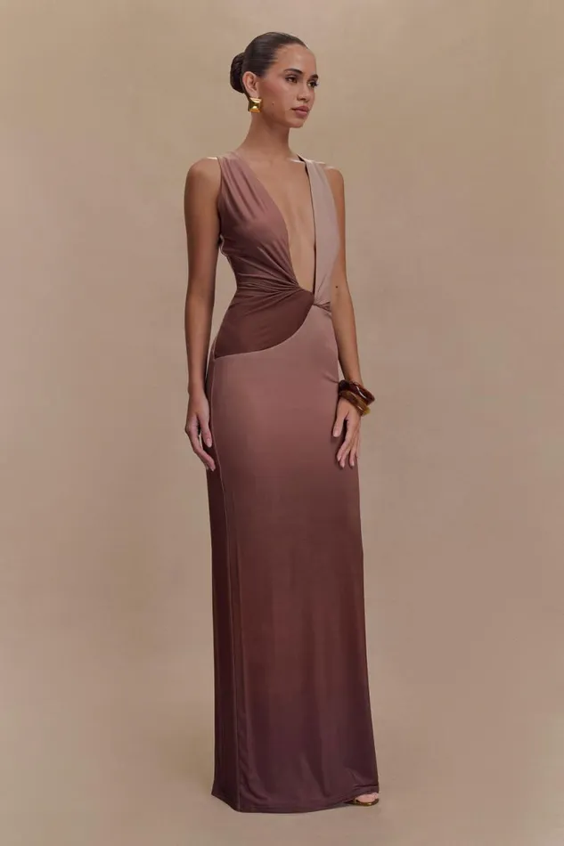 Women Meshki Dresses Stella Draped Slinky Maxi Dress 8211 Mocha Ombre