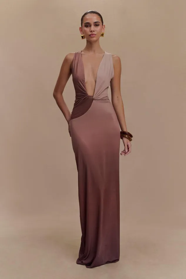 Women Meshki Dresses Stella Draped Slinky Maxi Dress 8211 Mocha Ombre
