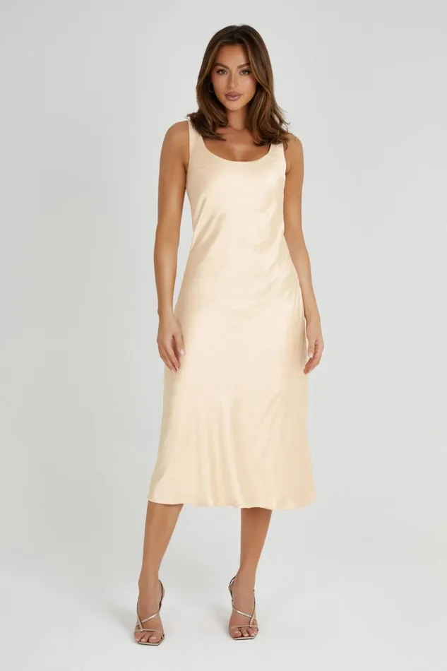 Women Meshki Dresses Tamara Satin Iridescent Slip Midi Dress 8211 Apricot