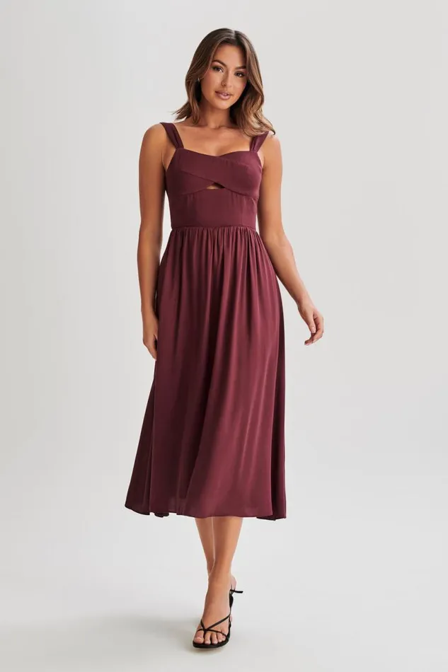 Women Meshki Dresses Thandi Midi Dress With Back Tie 8211 Plum