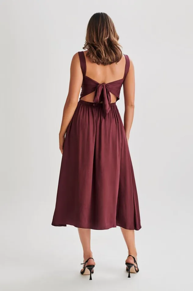 Women Meshki Dresses Thandi Midi Dress With Back Tie 8211 Plum
