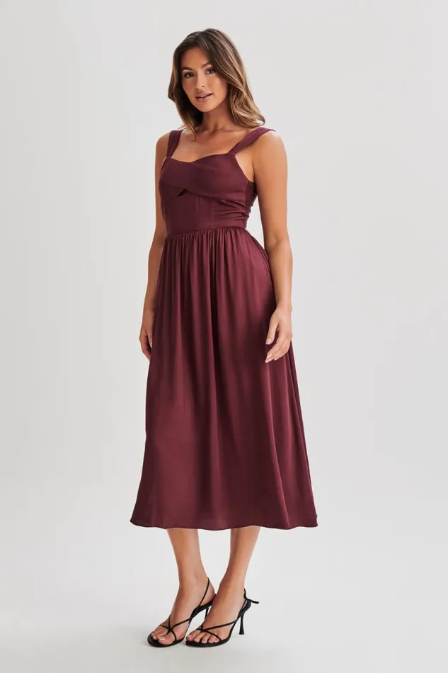 Women Meshki Dresses Thandi Midi Dress With Back Tie 8211 Plum