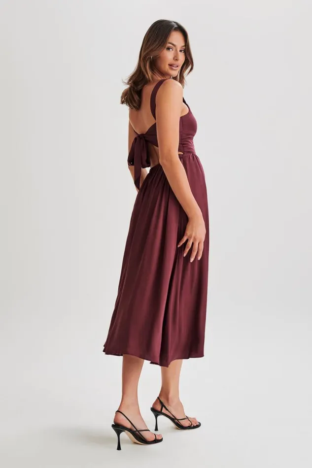 Women Meshki Dresses Thandi Midi Dress With Back Tie 8211 Plum