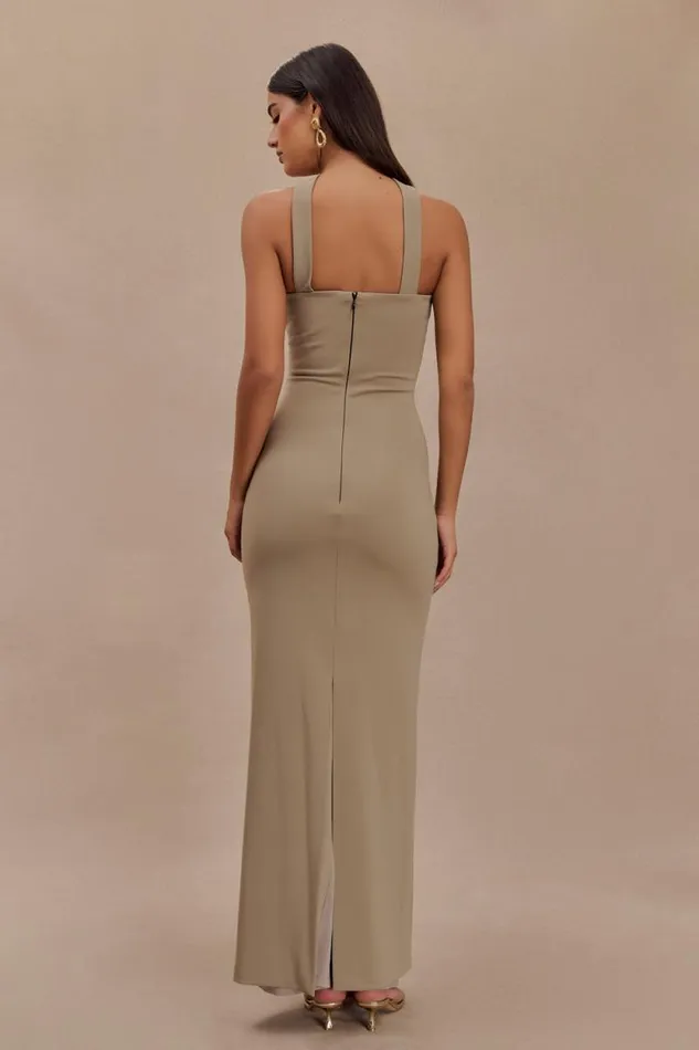 Women Meshki Dresses Velma Halter Collar Maxi Dress 8211 Mushroom