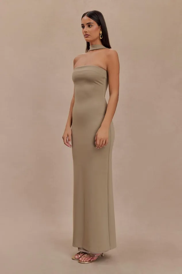 Women Meshki Dresses Velma Halter Collar Maxi Dress 8211 Mushroom