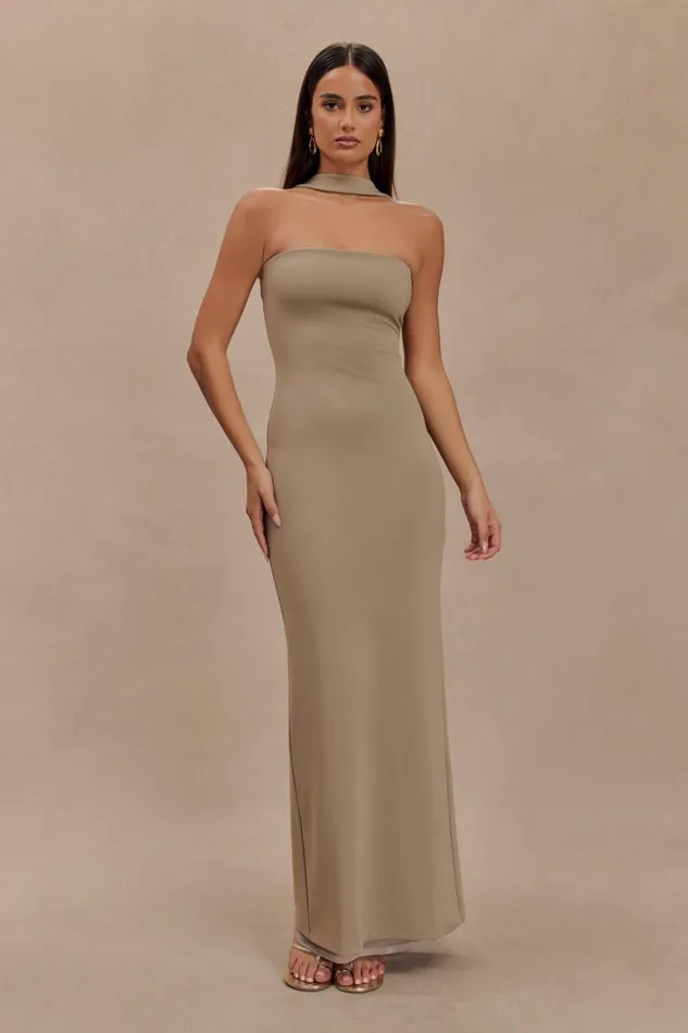 Women Meshki Dresses Velma Halter Collar Maxi Dress 8211 Mushroom