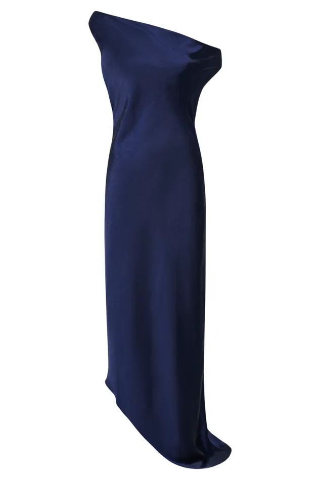 Women Meshki Dresses Yvette Slip Maxi Dress With Asymmetrical Hem 8211 Navy