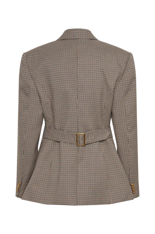 Women Meshki Outerwear Mila Shaped Blazer 8211 Tan Check