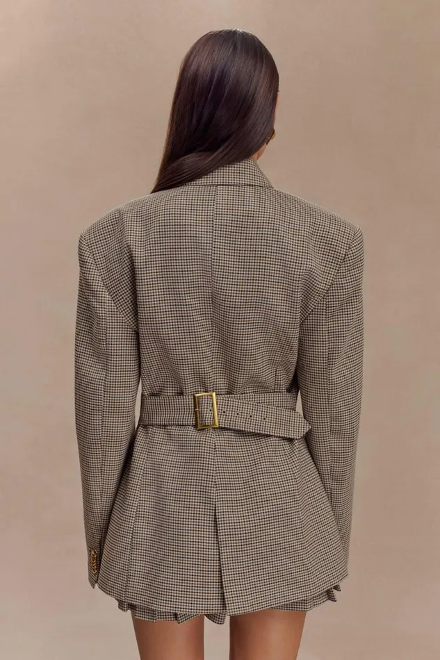 Women Meshki Outerwear Mila Shaped Blazer 8211 Tan Check