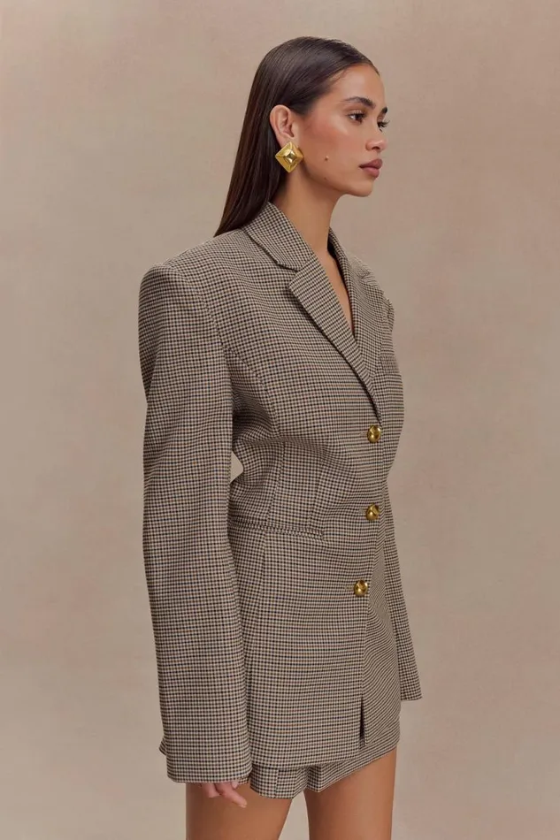 Women Meshki Outerwear Mila Shaped Blazer 8211 Tan Check