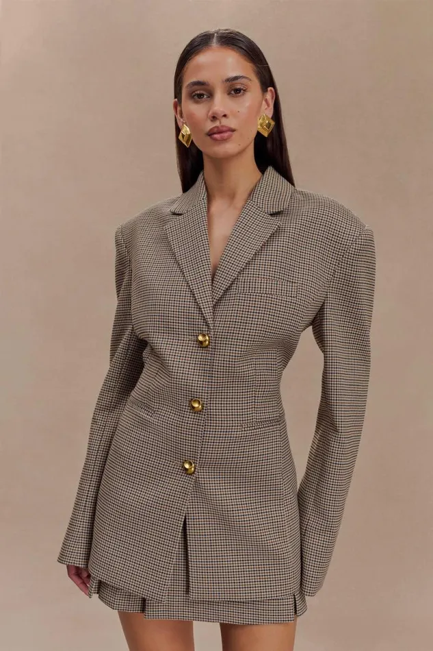 Women Meshki Outerwear Mila Shaped Blazer 8211 Tan Check