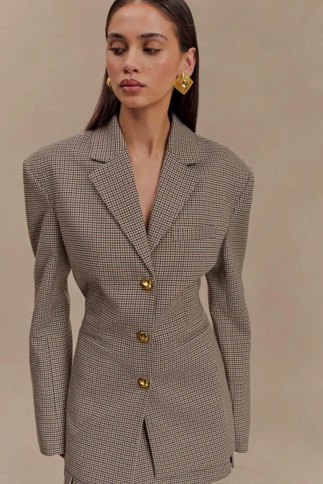 Women Meshki Outerwear Mila Shaped Blazer 8211 Tan Check