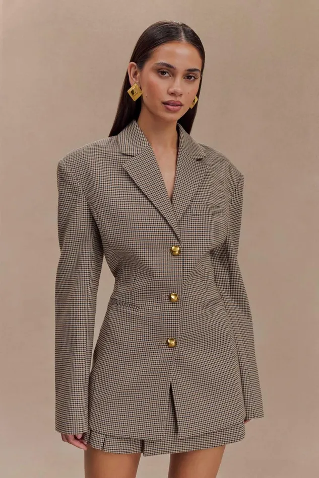 Women Meshki Outerwear Mila Shaped Blazer 8211 Tan Check