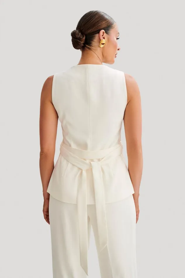 Women Meshki Tops Amelie Suiting Longline Vest 8211 Ivory