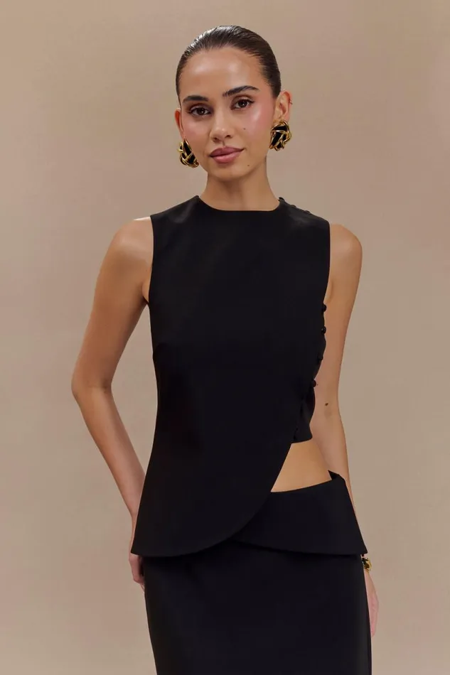 Women Meshki Tops Astrid Asymmetric Sleeveless Suiting Top 8211 Black